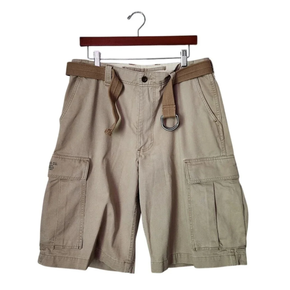 POLO JEANS‎ CO Cargo Shorts Khaki Y2K Skate Utility 34